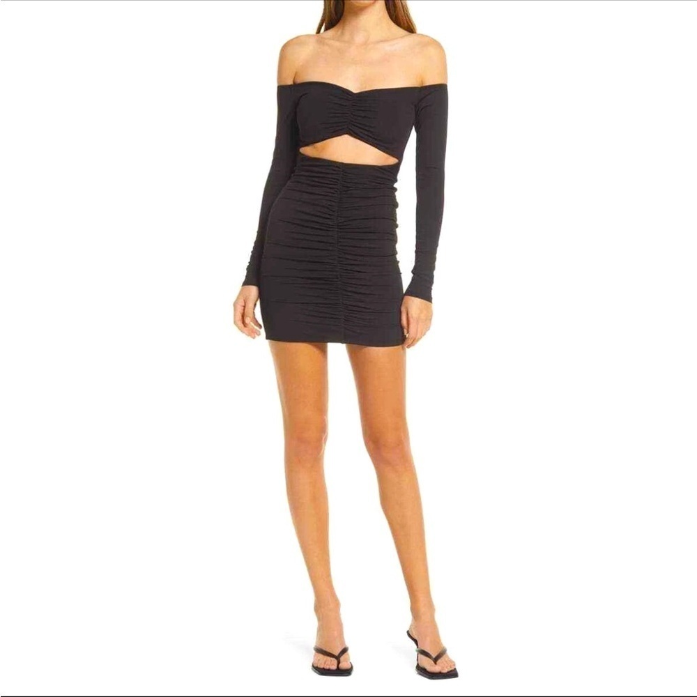 Naked Wardrobe Long Sleeve Off-The-Shoulder Mini Dress Cut Out Black Large 49 - Picture 1 of 6